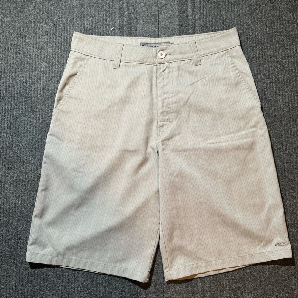 Vintage Y2K ONeill Shorts Mens 34 Beige Chino Flat Front Pinstripe Preppy Skater